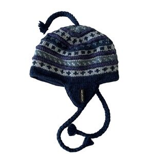 Everest Designs Wool Knot Beanie with Earflaps Lined Blue Nepal Handmade